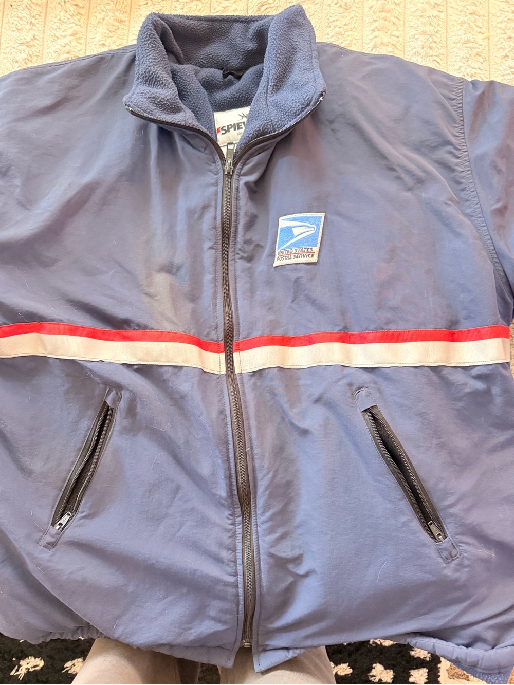 Spiewak Navy Blue Windbreaker with Red and Cream Stripes
